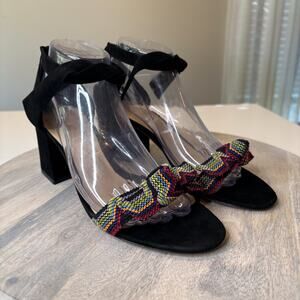 Alexandre Birman Clarita Sandals 41 Suede Bow Woven Heels Black US Size 10.5